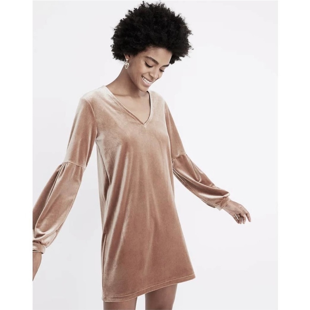 Madewell Women's Pink Velvet V Neck Balloon Sleeve Dress Size XS